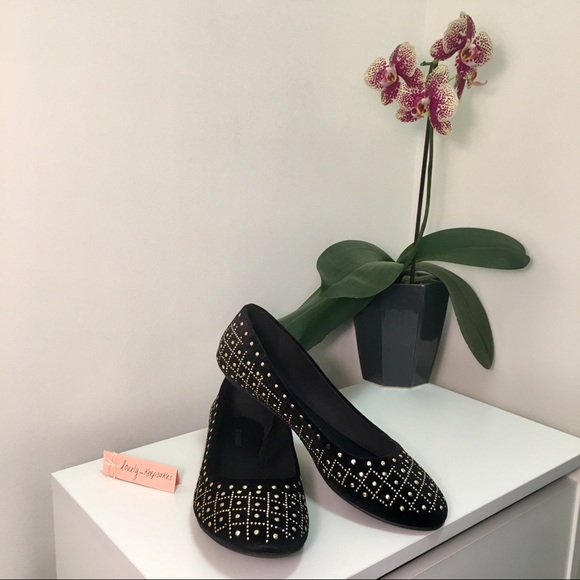 Graceland Round Toe Black and Gold Studded Flats - Picture 8 of 8